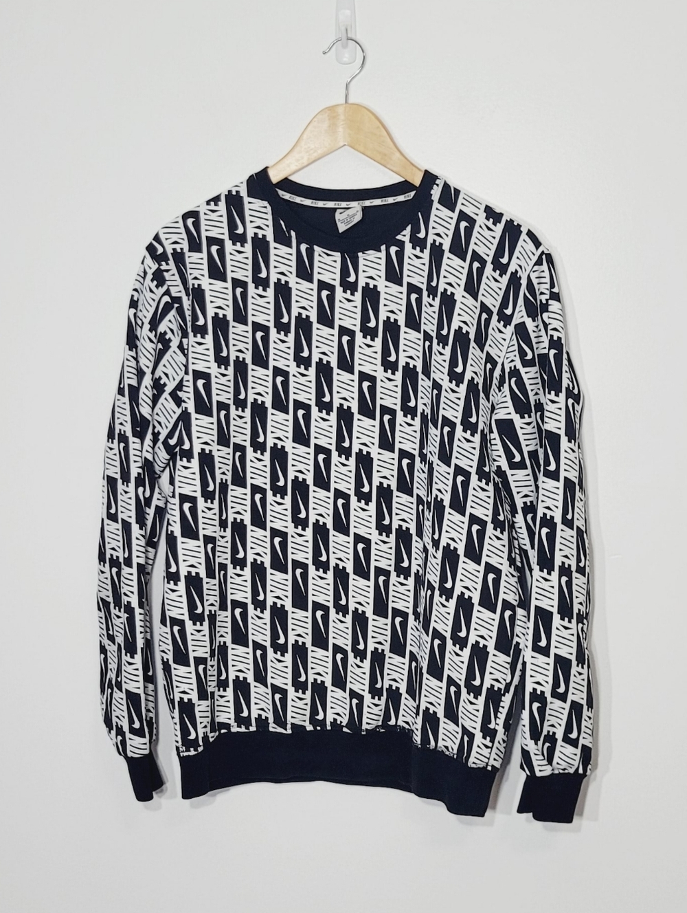 NIKE Black White Nike ✔️ Print Long Sleeves Sweatshirt Casual Unisex Size XL